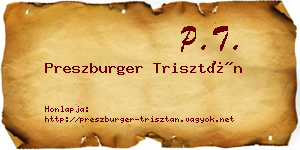 Preszburger Trisztán névjegykártya